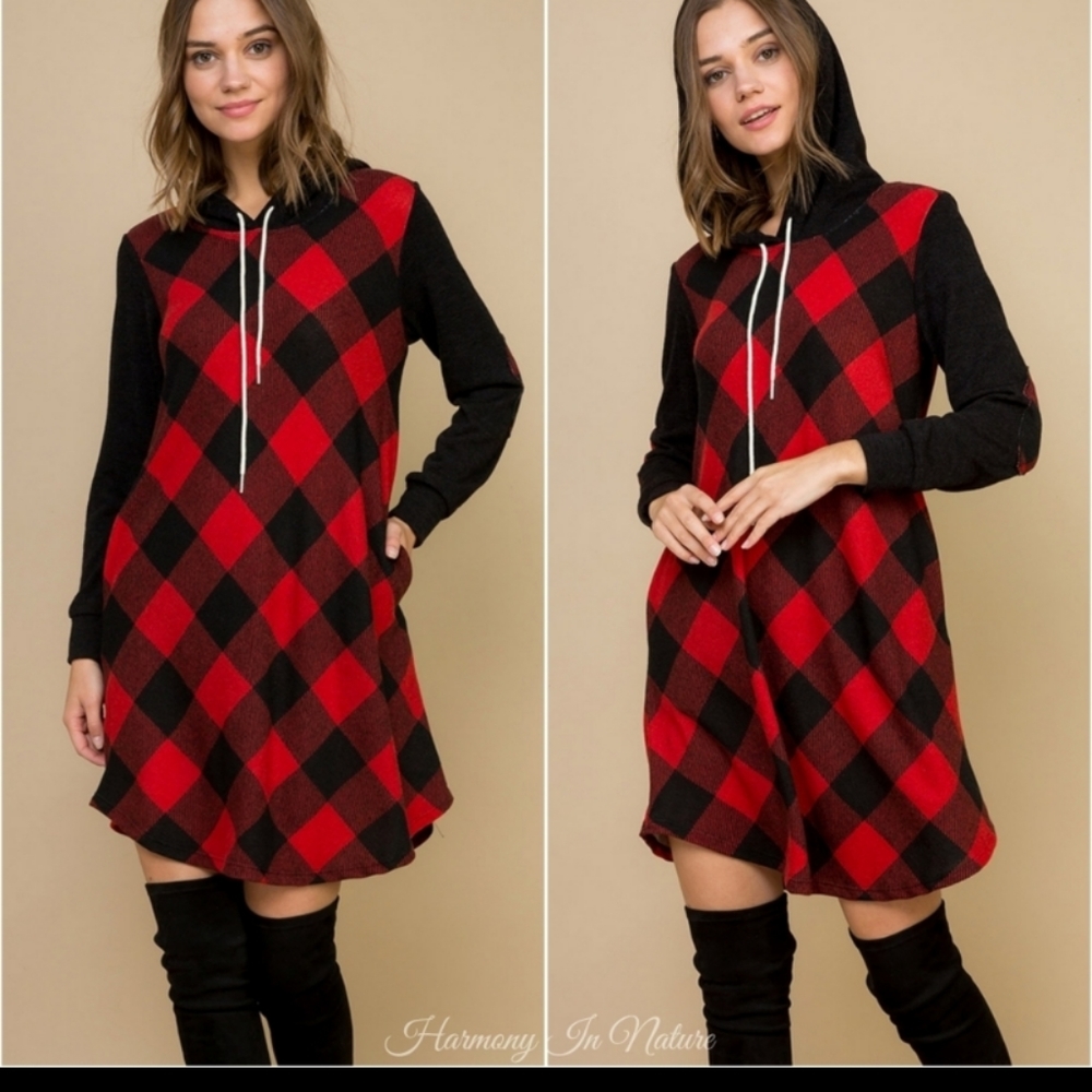 Buffalo Plaid Hooded Dress